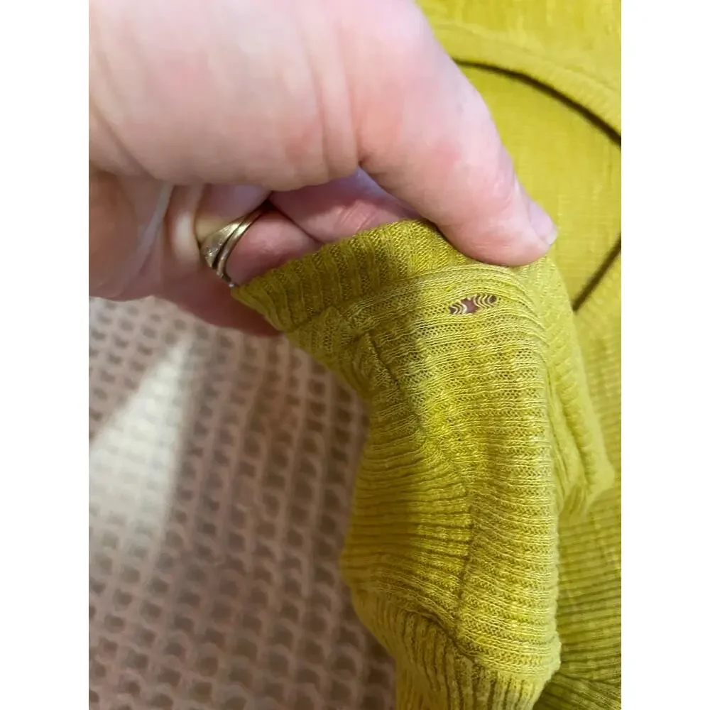 Anthropologie T.La V Neck Ribbed Babydoll Long Sleeve Top Citron Yellow Green XS - Picture 8 of 15